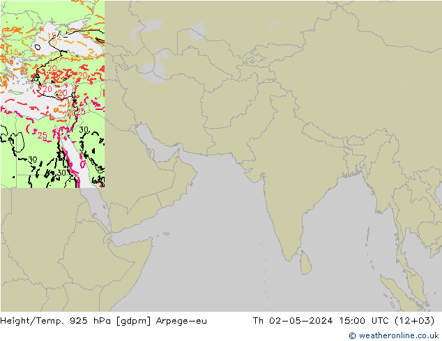 Height/Temp. 925 hPa Arpege-eu 星期四 02.05.2024 15 UTC