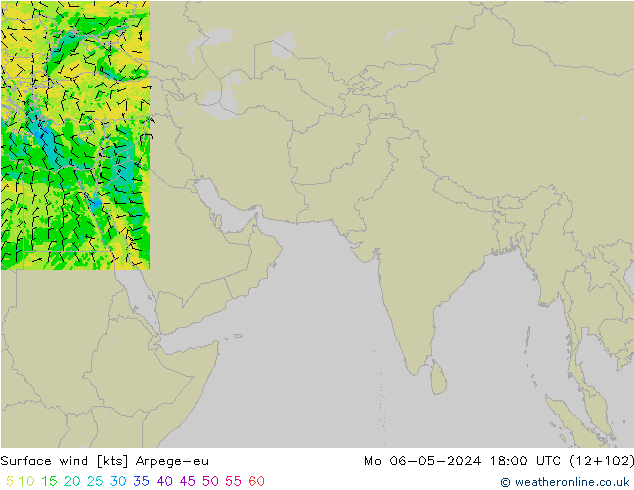 Vento 10 m Arpege-eu lun 06.05.2024 18 UTC
