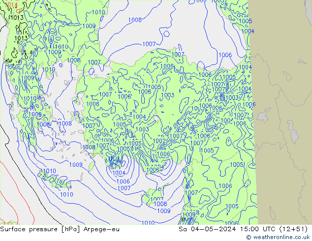 Pressione al suolo Arpege-eu sab 04.05.2024 15 UTC