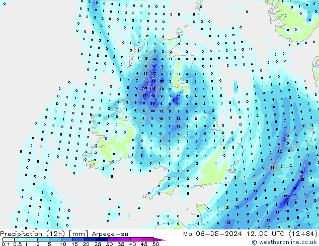 Yağış (12h) Arpege-eu Pzt 06.05.2024 00 UTC