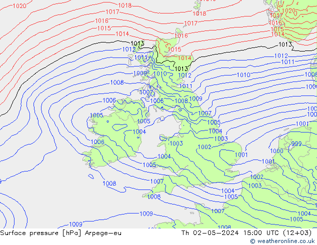 Surface pressure Arpege-eu Th 02.05.2024 15 UTC