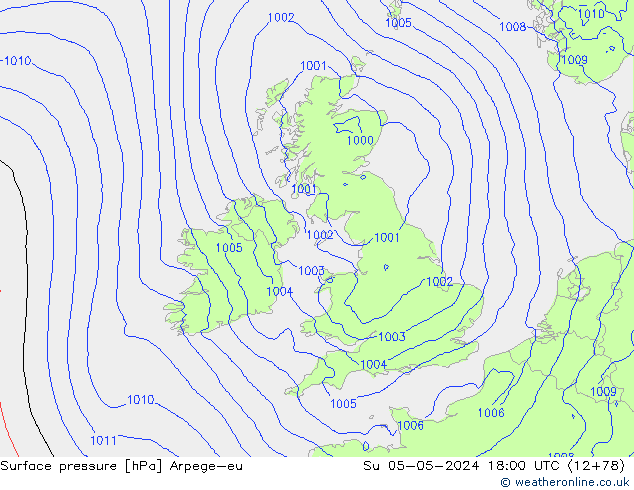 Luchtdruk (Grond) Arpege-eu zo 05.05.2024 18 UTC