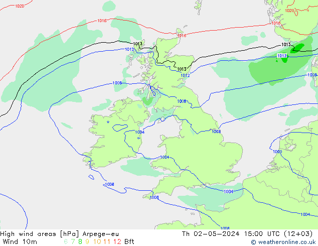High wind areas Arpege-eu Th 02.05.2024 15 UTC