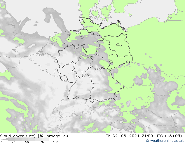 zachmurzenie (niskie) Arpege-eu czw. 02.05.2024 21 UTC
