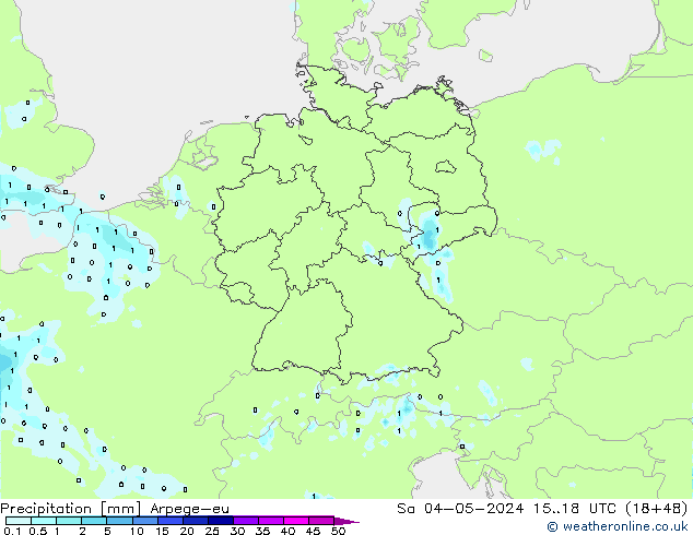 precipitação Arpege-eu Sáb 04.05.2024 18 UTC