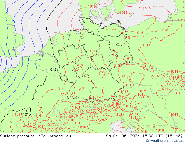 Surface pressure Arpege-eu Sa 04.05.2024 18 UTC