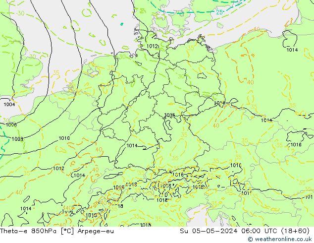 Theta-e 850hPa Arpege-eu Dom 05.05.2024 06 UTC