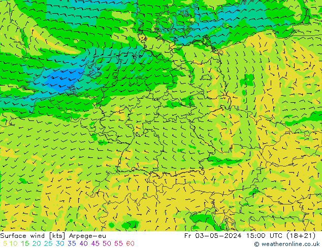 Surface wind Arpege-eu Pá 03.05.2024 15 UTC