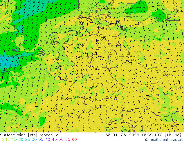 Surface wind Arpege-eu Sa 04.05.2024 18 UTC