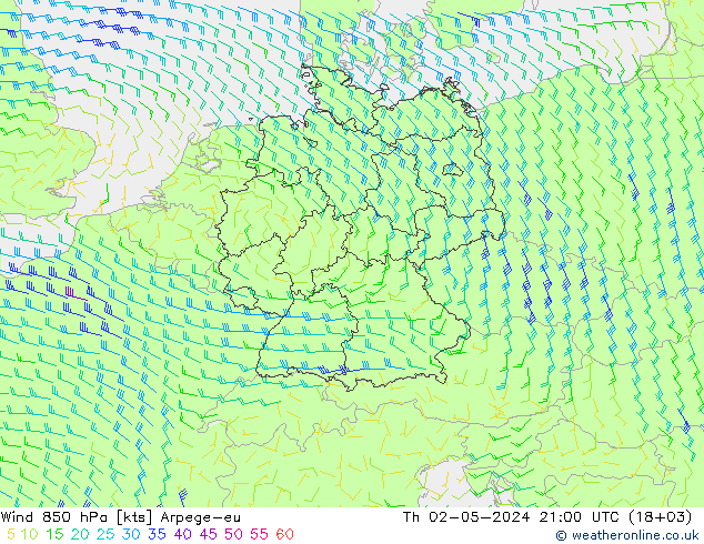 Wind 850 hPa Arpege-eu Do 02.05.2024 21 UTC