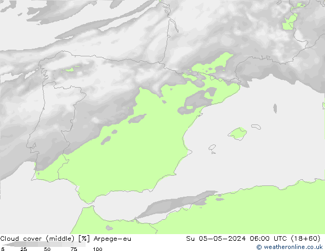 Cloud cover (middle) Arpege-eu Su 05.05.2024 06 UTC