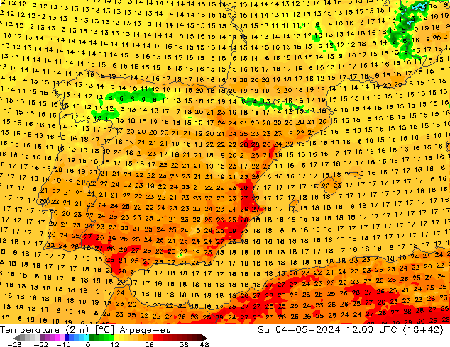 Temperature (2m) Arpege-eu Sa 04.05.2024 12 UTC