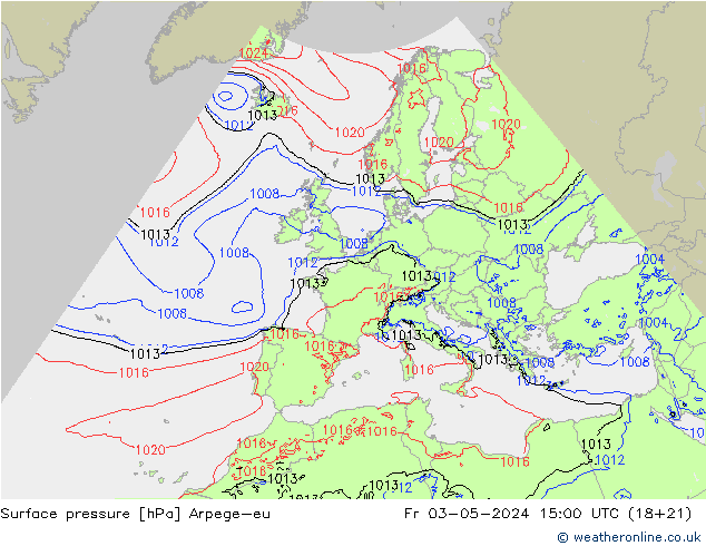 Atmosférický tlak Arpege-eu Pá 03.05.2024 15 UTC