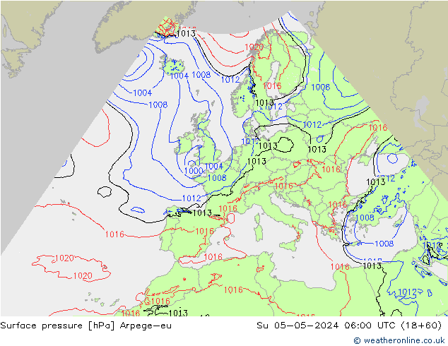 Atmosférický tlak Arpege-eu Ne 05.05.2024 06 UTC