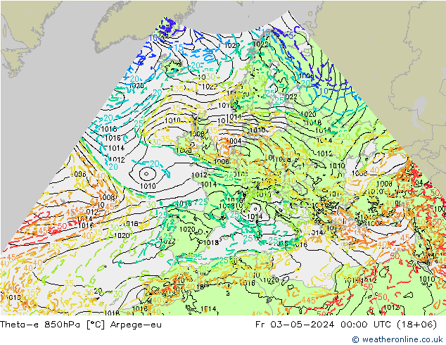 Theta-e 850hPa Arpege-eu Fr 03.05.2024 00 UTC