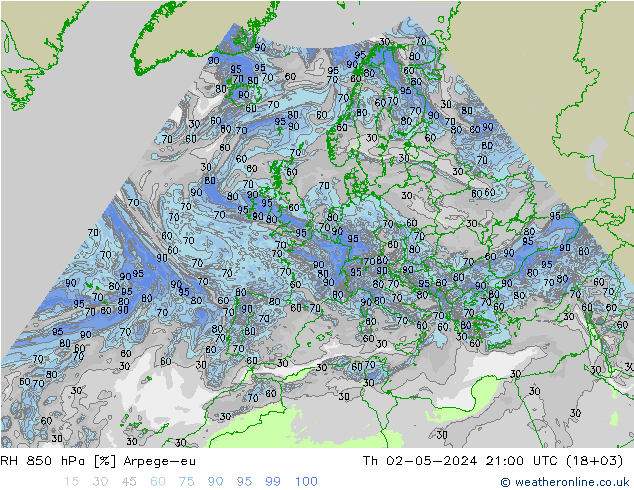 RH 850 hPa Arpege-eu Th 02.05.2024 21 UTC