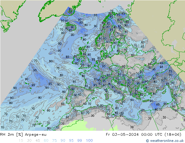 Humedad rel. 2m Arpege-eu vie 03.05.2024 00 UTC