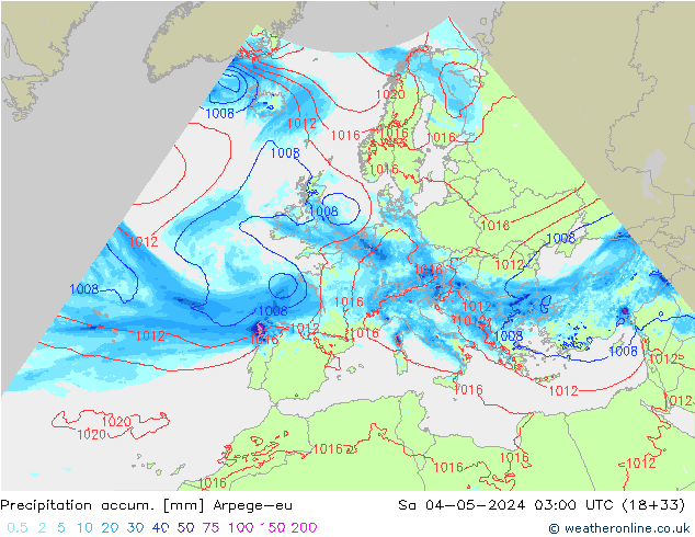 Precipitation accum. Arpege-eu сб 04.05.2024 03 UTC