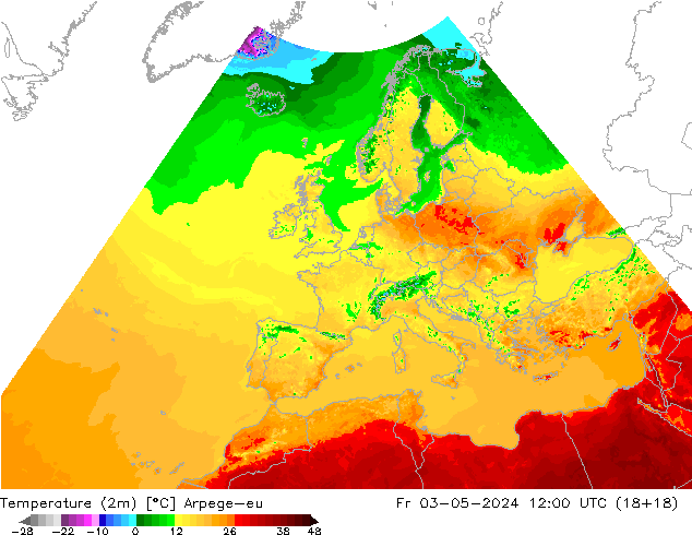 Temperatura (2m) Arpege-eu vie 03.05.2024 12 UTC