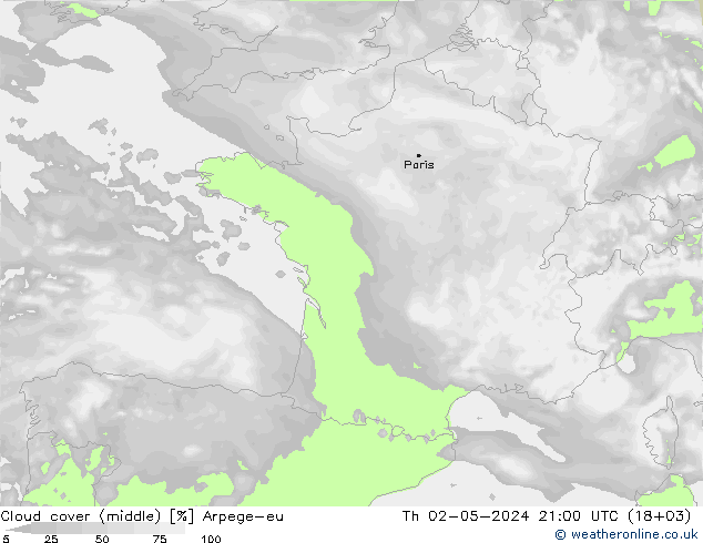 Wolken (mittel) Arpege-eu Do 02.05.2024 21 UTC