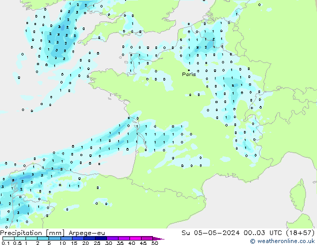 Precipitation Arpege-eu Su 05.05.2024 03 UTC