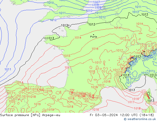 Luchtdruk (Grond) Arpege-eu vr 03.05.2024 12 UTC