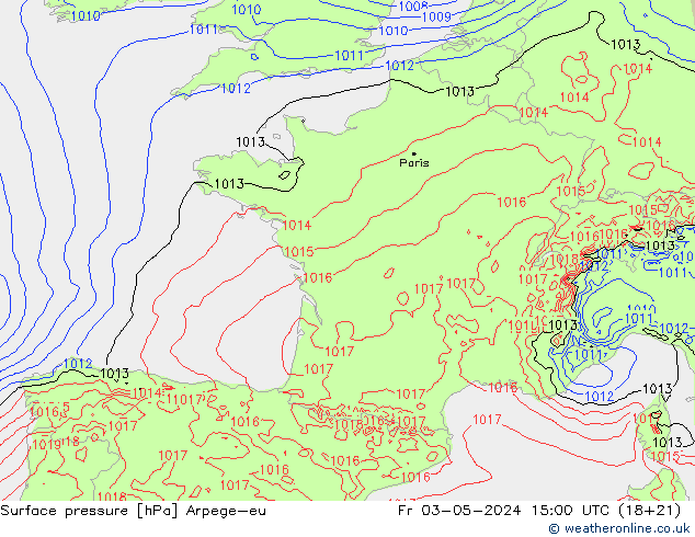 приземное давление Arpege-eu пт 03.05.2024 15 UTC