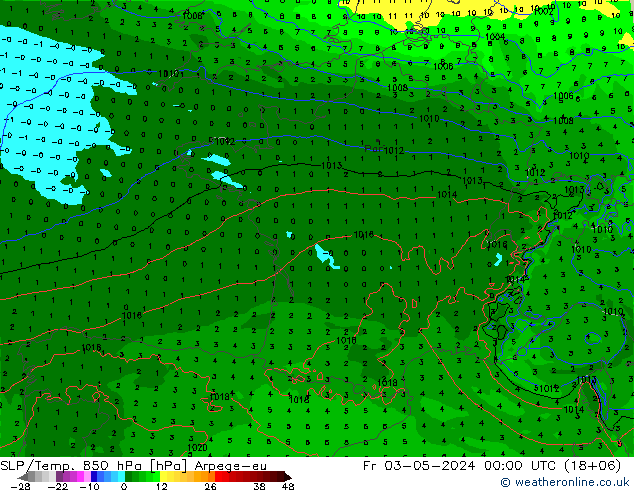 SLP/Temp. 850 hPa Arpege-eu Fr 03.05.2024 00 UTC