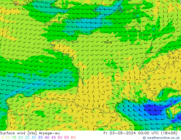 Rüzgar 10 m Arpege-eu Cu 03.05.2024 00 UTC
