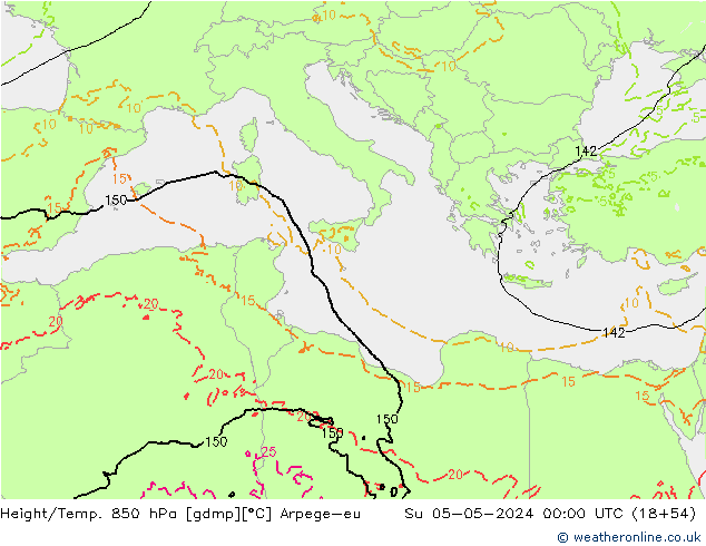 Height/Temp. 850 hPa Arpege-eu dom 05.05.2024 00 UTC