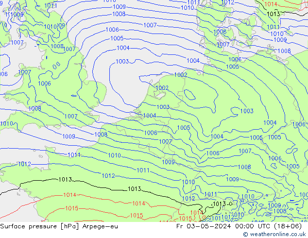 Atmosférický tlak Arpege-eu Pá 03.05.2024 00 UTC