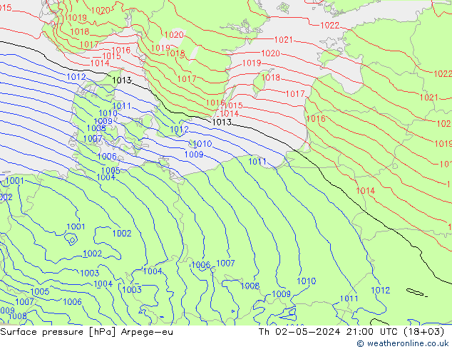 Surface pressure Arpege-eu Th 02.05.2024 21 UTC