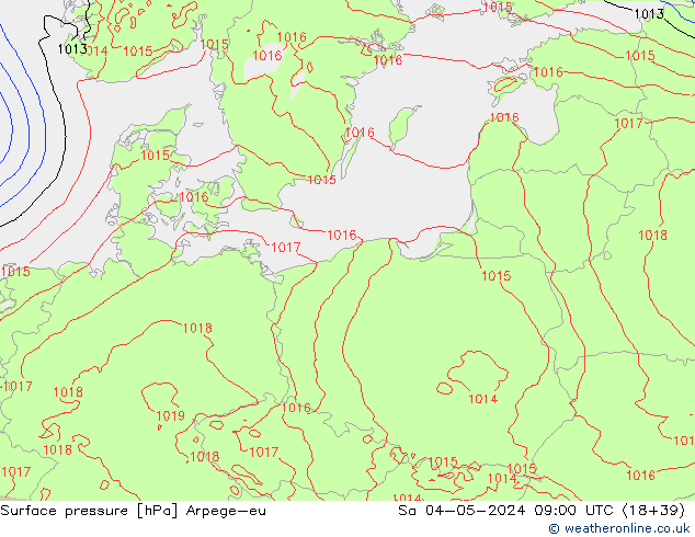 Atmosférický tlak Arpege-eu So 04.05.2024 09 UTC