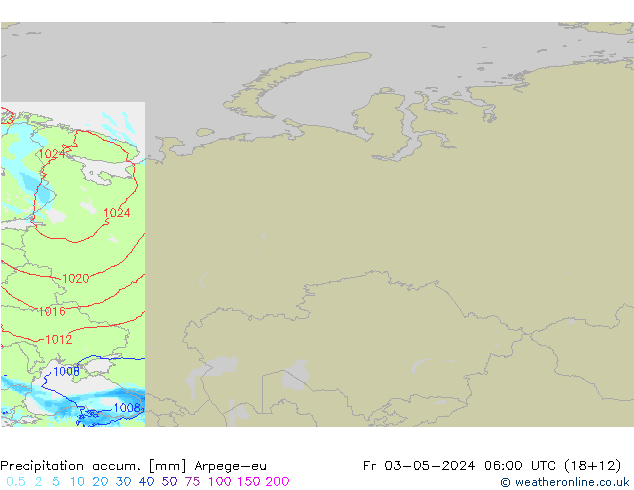 Precipitation accum. Arpege-eu Fr 03.05.2024 06 UTC