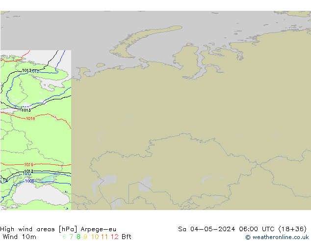 High wind areas Arpege-eu Sa 04.05.2024 06 UTC