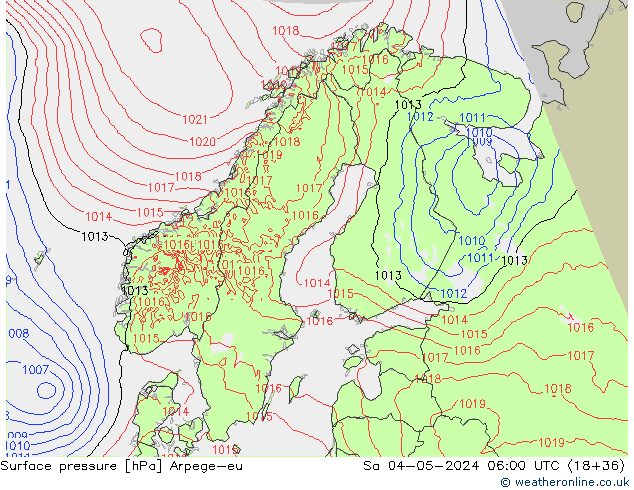 Pressione al suolo Arpege-eu sab 04.05.2024 06 UTC