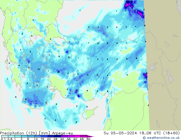 Precipitation (12h) Arpege-eu Su 05.05.2024 06 UTC