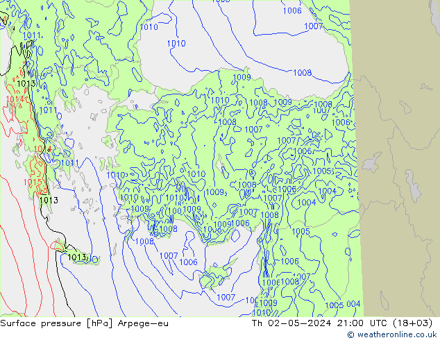 Surface pressure Arpege-eu Th 02.05.2024 21 UTC