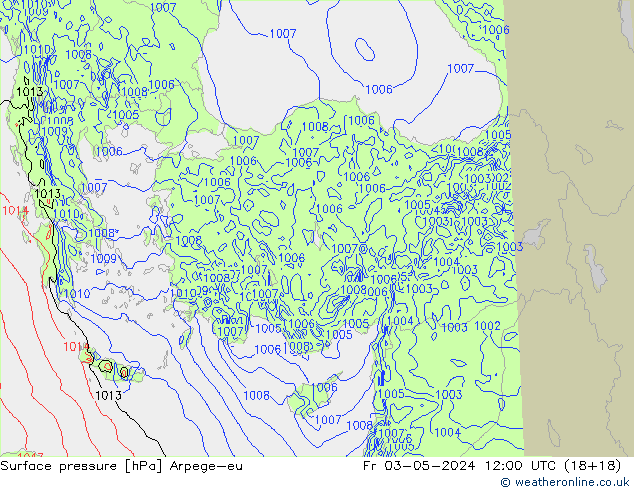 Atmosférický tlak Arpege-eu Pá 03.05.2024 12 UTC