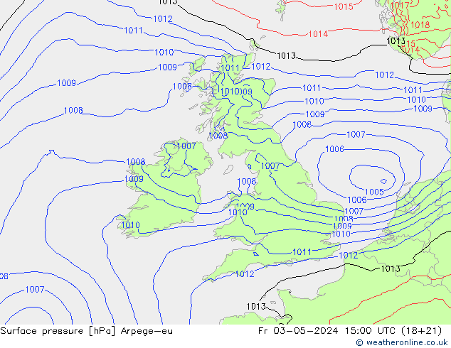 Pressione al suolo Arpege-eu ven 03.05.2024 15 UTC