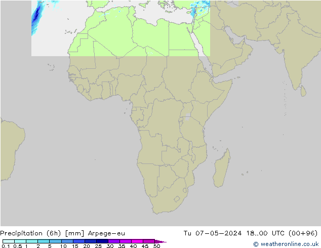 Totale neerslag (6h) Arpege-eu di 07.05.2024 00 UTC