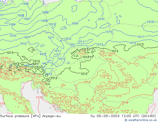 Atmosférický tlak Arpege-eu Ne 05.05.2024 12 UTC