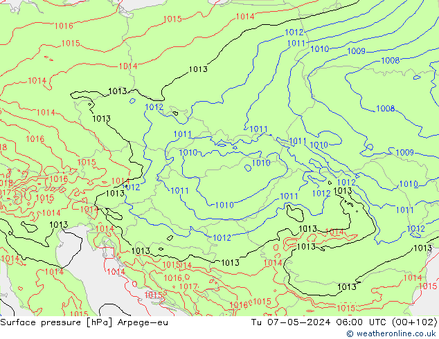 Bodendruck Arpege-eu Di 07.05.2024 06 UTC