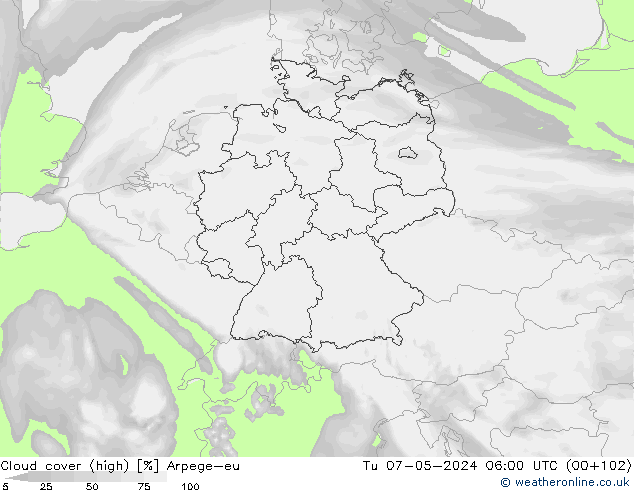 Bulutlar (yüksek) Arpege-eu Sa 07.05.2024 06 UTC