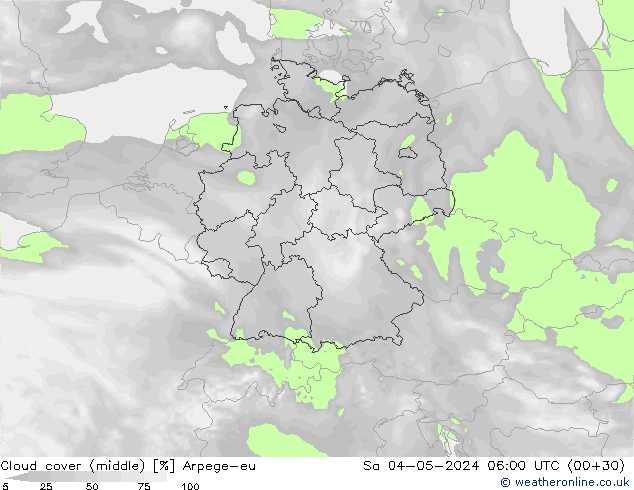 oblačnosti uprostřed Arpege-eu So 04.05.2024 06 UTC