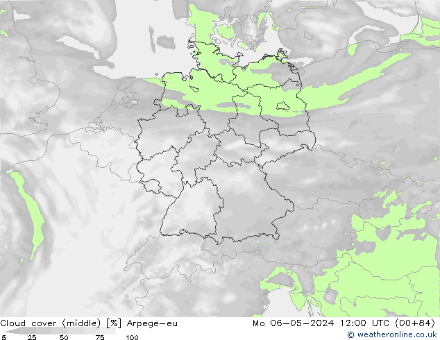 oblačnosti uprostřed Arpege-eu Po 06.05.2024 12 UTC