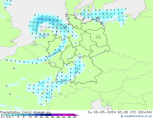 Precipitation Arpege-eu Su 05.05.2024 06 UTC