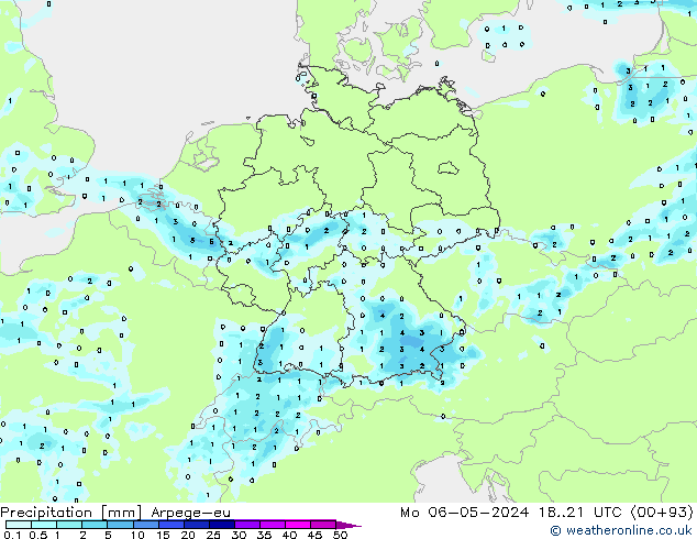 Niederschlag Arpege-eu Mo 06.05.2024 21 UTC