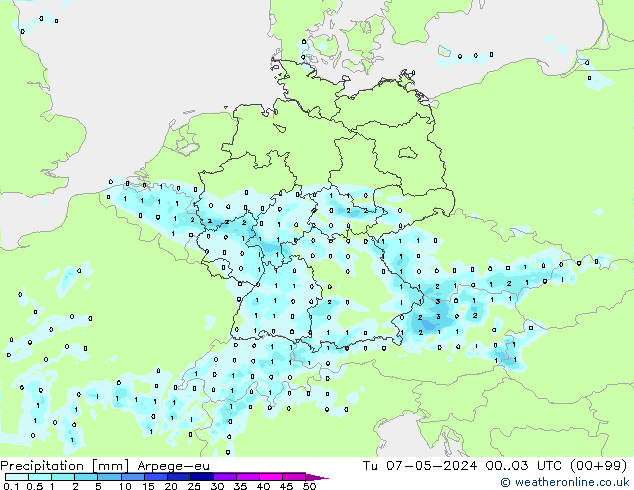 Precipitazione Arpege-eu mar 07.05.2024 03 UTC