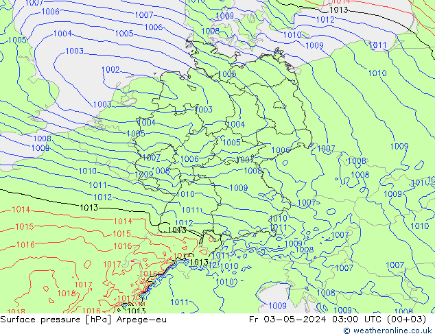 地面气压 Arpege-eu 星期五 03.05.2024 03 UTC